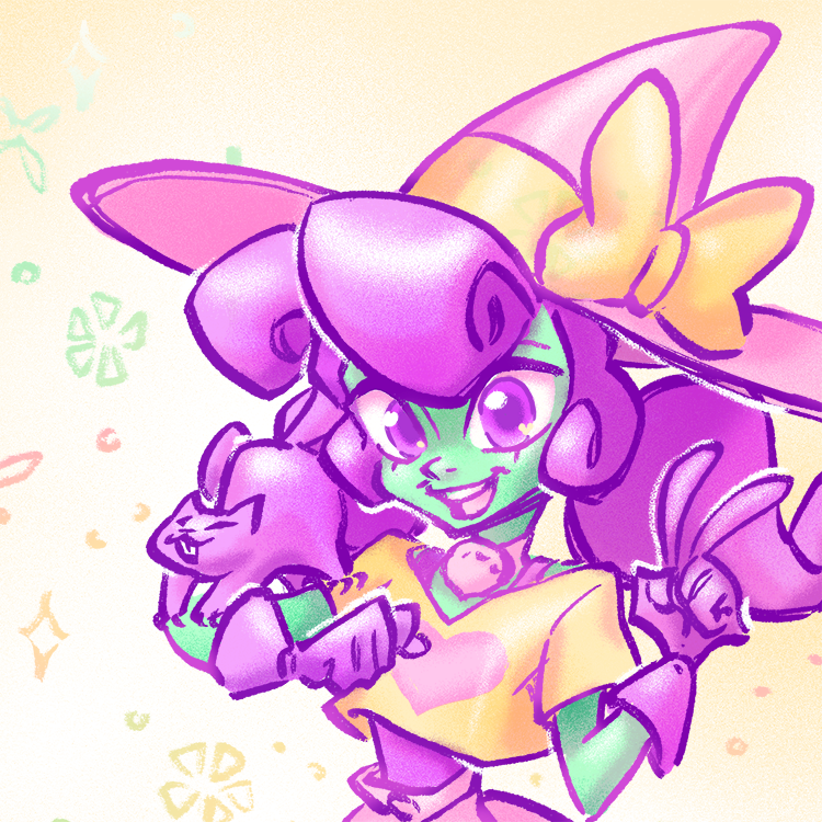 Reilly_E_Leeds's tweet photo. Another warmup, another witch lol Here is Nat and Sam from my friend @chunderfins game that's currently in development, Hazelnut Hex! Be sure to go check out his twitter for some neat stuff! I tried to experiment with the rendering a bit today. #hazelnuthex https://t.co/2tjJxtbVN3