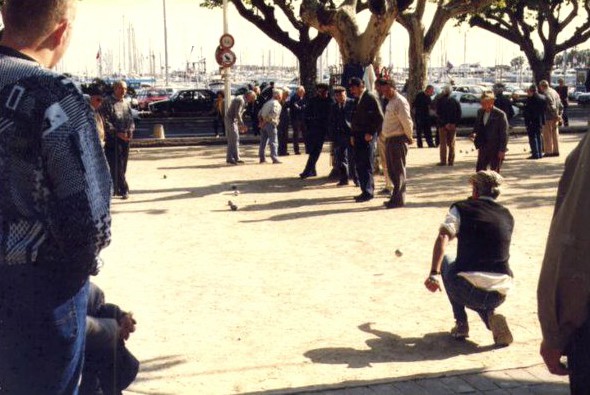 Pétanque or boulles being played 
in Nice or Cannes - c1987 - NLOK - Neil Lillystone