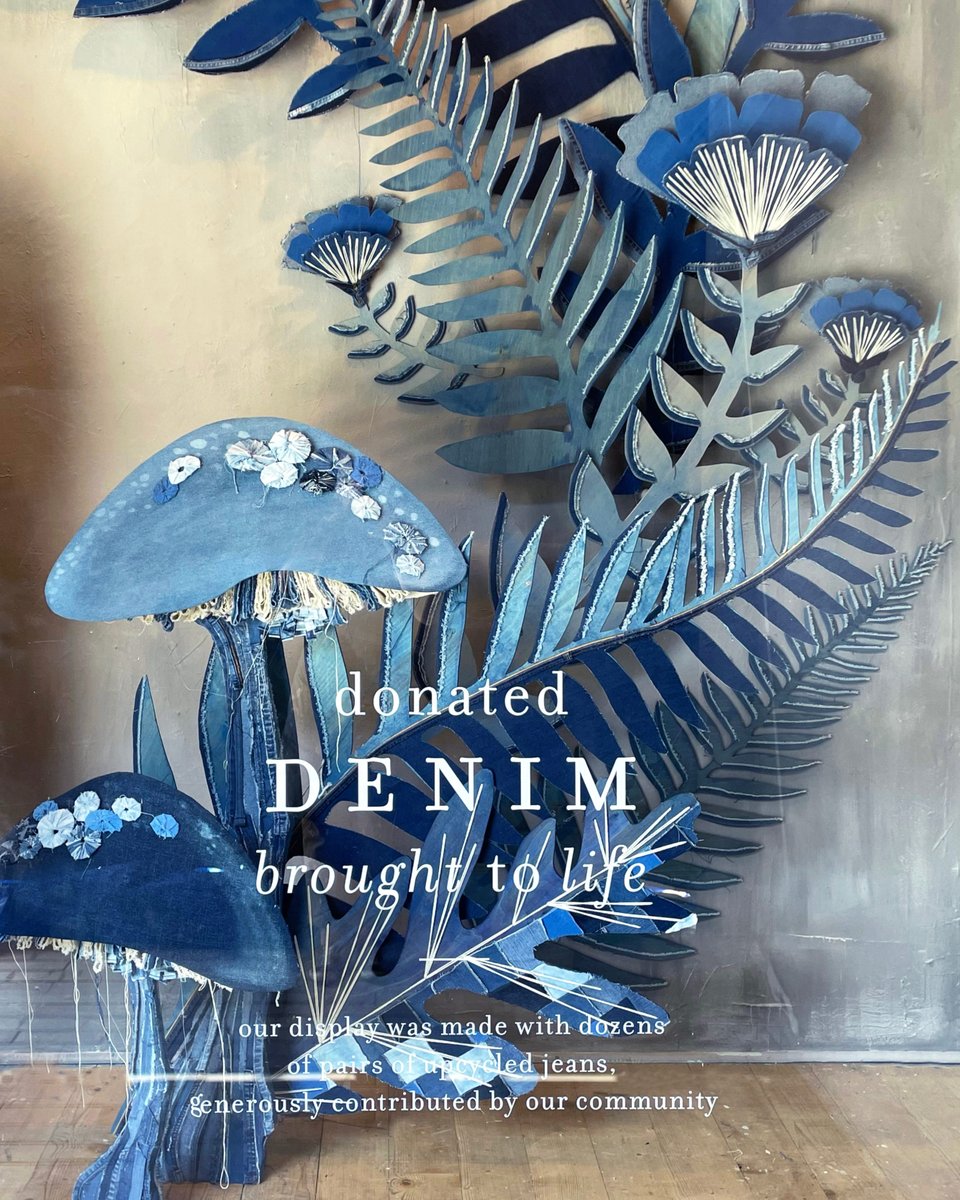 Anthropologie's tweet photo. In their workshops, our artists transformed donated denim into indigo wonderlands. Discover the IRL magic at your local store! https://t.co/612VrjsrtF 👖💙#PilcroByAnthro #AnthroWindows https://t.co/DsPDGkUaFz