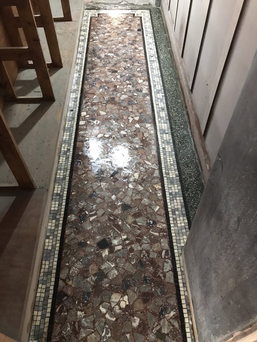 It's been a real labour of love and grinding the bitumen and cement off the terrazzo floor, but we think it was worth it.