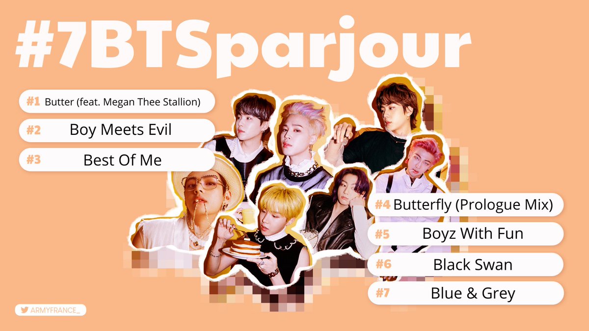 ARMYFRANCE_'s tweet photo. [@BTS_twt x #7BTSparjour] 

Bonjour, en ce début de semaine, nous vous proposons une playlist basée sur la lettre B. 

Bon lundi ARMYs 💜

• Spotify : https://t.co/OKe5Ea9WTL
• Deezer : https://t.co/DoLivqTAp4
• Apple Music : https://t.co/CT5uj2MuhH https://t.co/RSRNxsHl8F