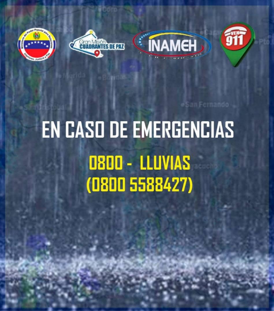 🌧️ 𝙄𝙣𝙛𝙤́𝙧𝙢𝙖𝙩𝙚

Desplegado 12.649 funcionarios de <a href="/PCivil_Ve/">Protección Civil</a> y Cuerpos de Bomberos, autoridades regionales y locales, para atender a la población afectada por las lluvias.

📢 #Ven911 activa 0800-LLUVIAS tu línea única y gratuita para emergencias.
#TrabajoJuntoAlPueblo