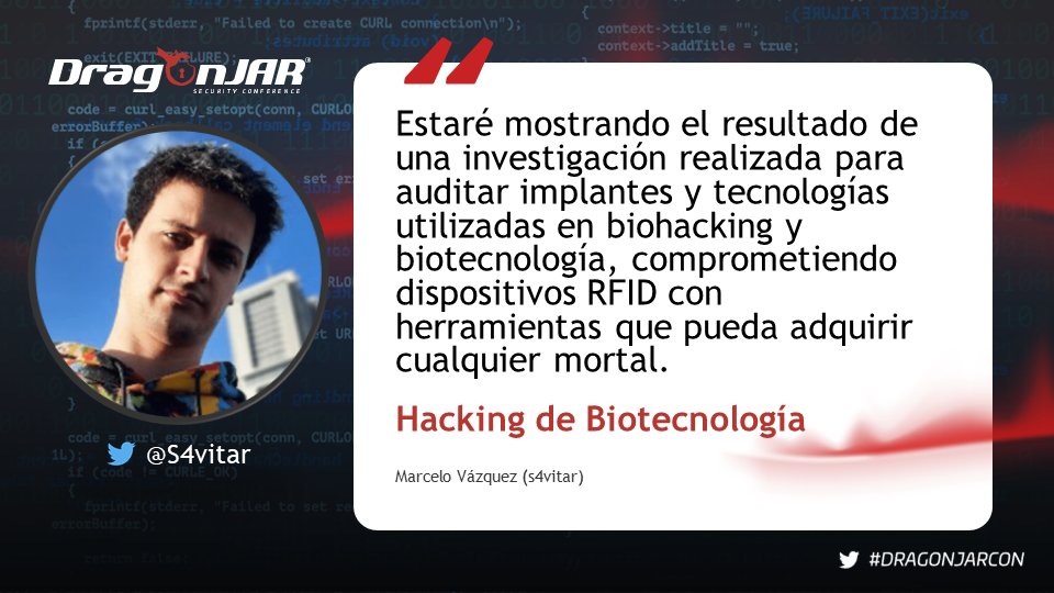 DragonJARCon's tweet photo. Con @S4vitar tendremos la charla "Hacking de Biotecnología", no te pierdas esta charla y muchas más que tendremos #GRATIS en el #DragonJARCON de este año, registrate en este enlace 👉 https://t.co/KzYPwhyXY5 https://t.co/pH166AgGdg