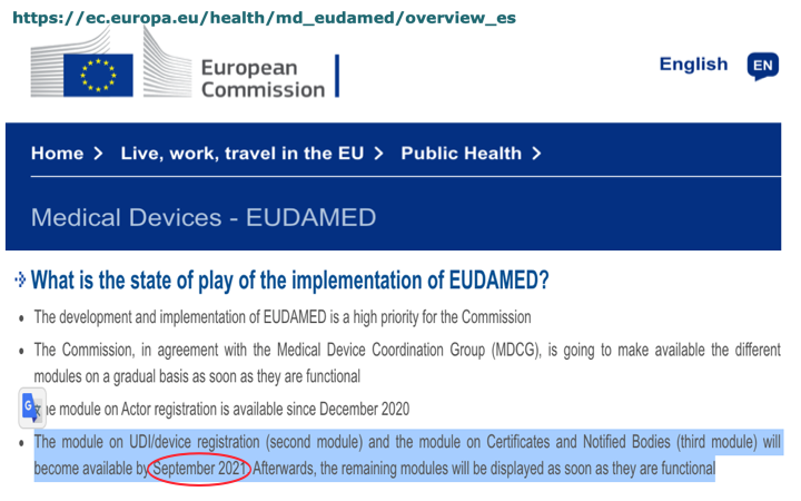 El modulo 2-Registro UDI-producto de la base de datos EUDAMED se abre este mes de Septiembre 2021El módulo de alta de productos entra en funcionamiento este mes de septiembre 2021 y nos va a permitir la carga de los distintos datos de estos para que los

tecno-med.es/?p=35083