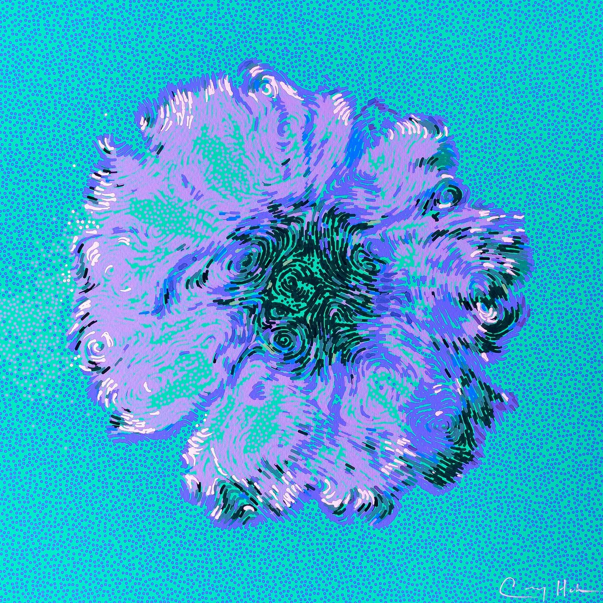 Cory_Haber's tweet image. Gerbera Daisy in Cyan - generative flower series 

#flowers #generativeart #flowfield #creativecoding #processing #art #acrylicpaint  #generative #algorithmicart #painting #nft