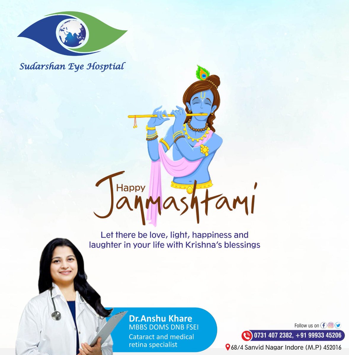 On this Janmashtami, may Lord Krishna fill your home with lots of happiness and joy. Happy Janmashtami to you and your loved ones!

#sudarshaneyecareindore  #indore #HappyJanmashtami