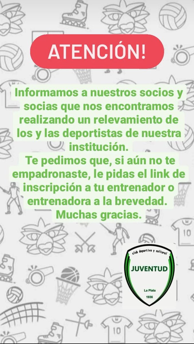 IMPORTANTE! Nos encontramos realizando un relevamiento de deportistas del Club Juventud.  Por favor, no te quedes sin empadronarte!!!