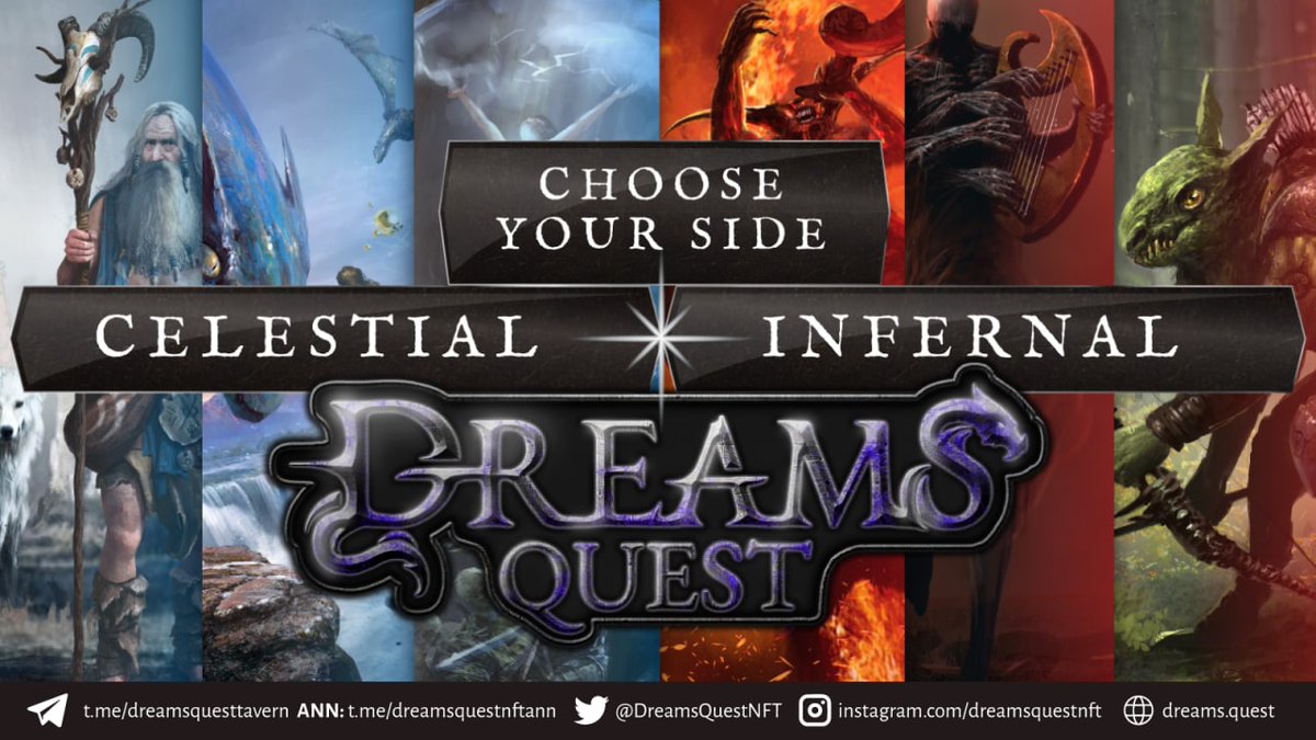 Are you redy to choose your side?

  ☁️ Celestial ⚡Infernal  🔥

⚔️ Meet us in the Tavern if you're ready to join the quest:
t.me/dreamsquesttav…

#PlaytoEarn #Game #Blockchain #PVP #NFT