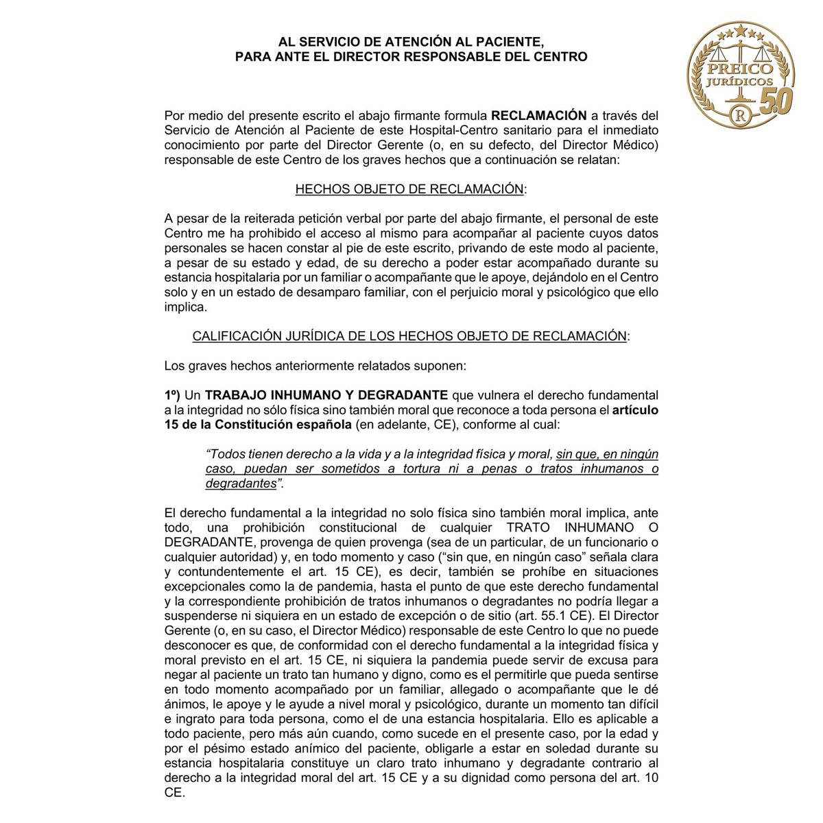 PreicoJuridicos's tweet image. ¿Te deniegan la entrada al Hospital como acompañante de un enfermo? 
Debes saber que la ley está de tu favor. Solo que nadie te lo dirá