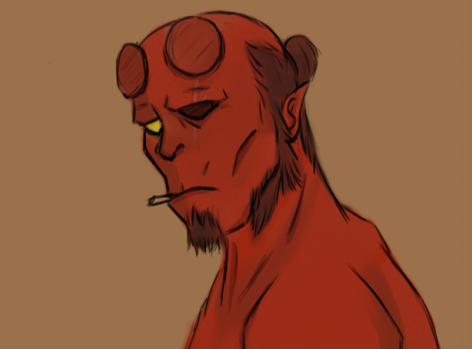 PolterZeitz's tweet photo. smoking //

older #hellboy art...he's been thru a lot https://t.co/227AQmCiuf