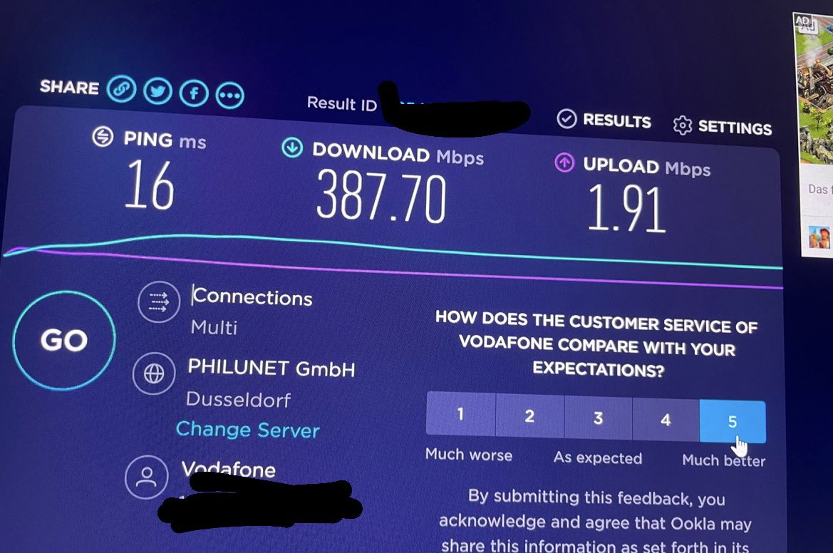 GamerBr0ski's tweet photo. Sympathische 50 Mbit Upload @vodafone_de https://t.co/WiQXX3knHf