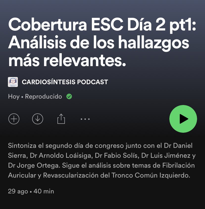 CARDIOCIENCIAS (@cardio_ciencias) on Twitter photo ¡PODCAST!
¿Cuáles fueron los hallazgos más importantes presentados en el Congreso Europeo de Cardiología 2021?
Sintoniza un exquisito análisis con los expertos sobre lo mejor del segundo día del #ESCCongress2021 #ESCCongress #CardioEd <a href="/DanielSierraLM/">| Daniel Sierra LM |</a> open.spotify.com/episode/4eioxM… ¡PODCAST!
¿Cuáles fueron los hallazgos más importantes presentados en el Congreso Europeo de Cardiología 2021?
Sintoniza un exquisito análisis con los expertos sobre lo mejor del segundo día del #ESCCongress2021 #ESCCongress #CardioEd <a href="/DanielSierraLM/">| Daniel Sierra LM |</a> open.spotify.com/episode/4eioxM…