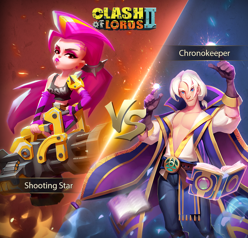 ClashOfLords2's tweet photo. Shooting Star VS Chronokeeper, which hero is better? https://t.co/lGbTPBQkUH