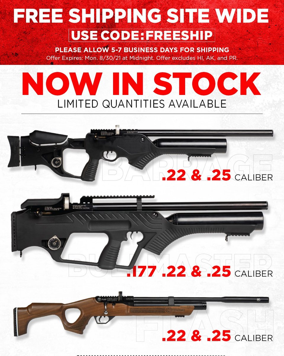 HatsanUSA's tweet image. FREE SHIPPING SITE WIDE
Use code: FREESHIP
Please allow 5-7 business days for shipping
Offer Expires: Mon. 8/30/21 at Midnight. Offer excludes HI, AK, and PR.