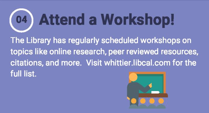 wardmanlibrary's tweet photo. Attend a workshop! The library has regularly scheduled workshops on topics like online research, peer reviewed resources, citations, and more. Visit https://t.co/CryDoVMqYA for the full list. ⚡️ https://t.co/bqDhGo2RvS