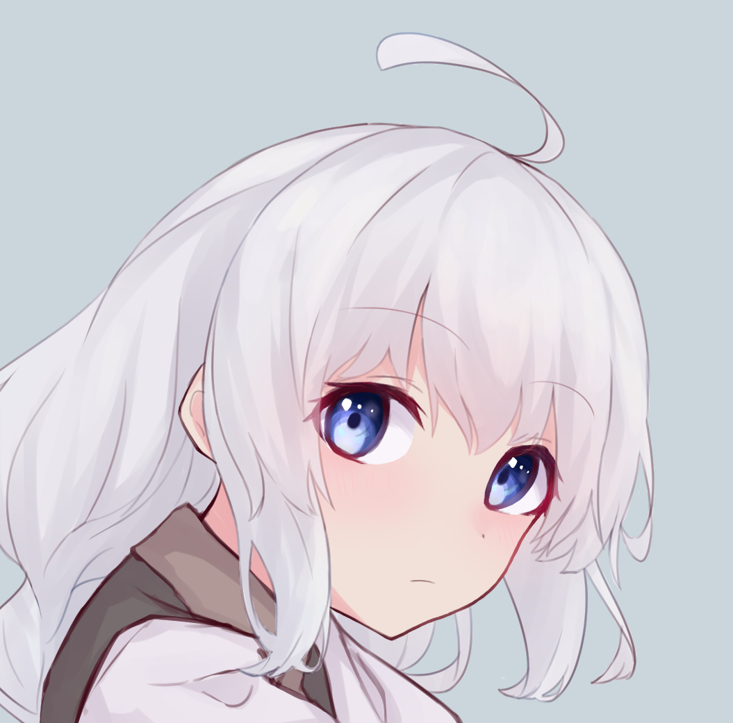 1girl solo blue eyes ahoge looking at viewer white hair long hair  illustration images