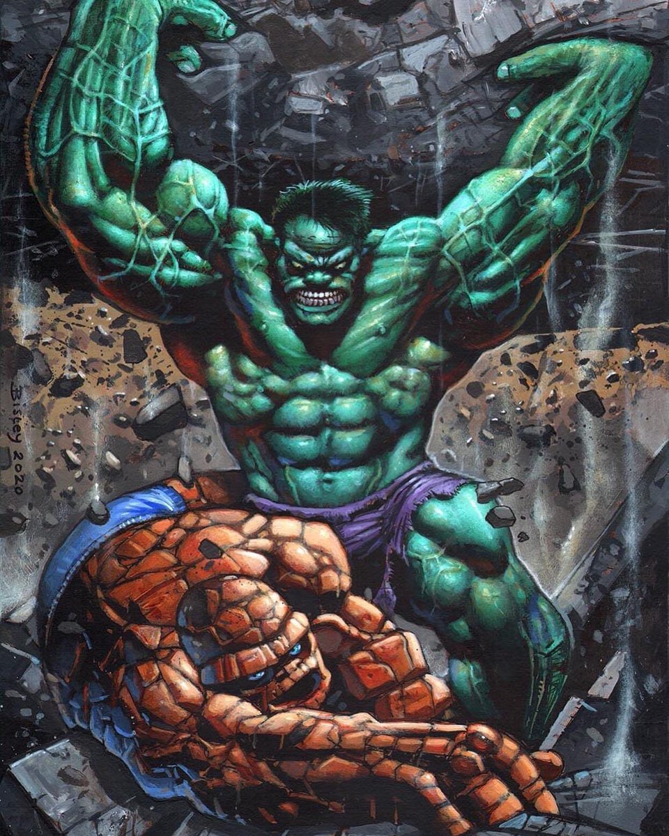 Hulk vs The Thing (2020 painting, painted over a 1990 drawing)