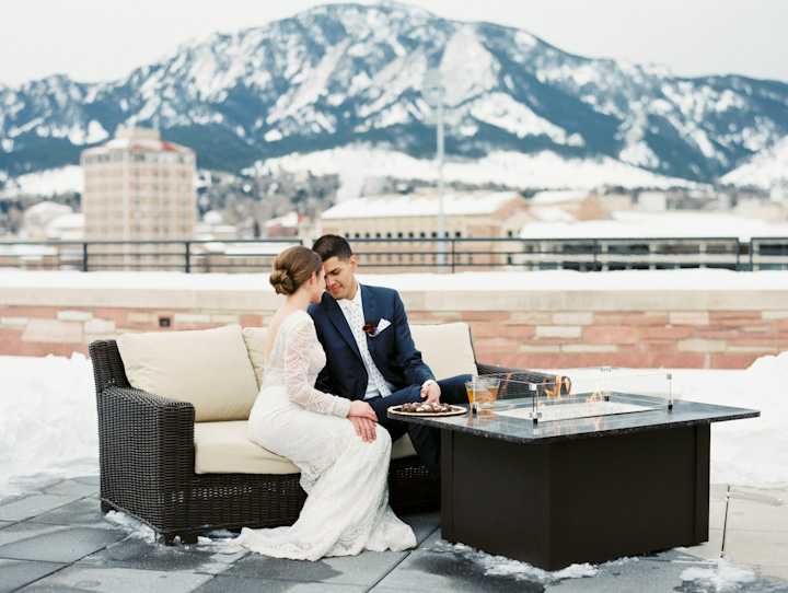 Looking for the most picture-perfect winter wedding venue? Folsom Field offers breathtaking views of the Flatirons! Indoor and outdoor options available. Reach out for availability and pricing at folsomfieldevents.com Photo Credit: Rachel Gomez Photography