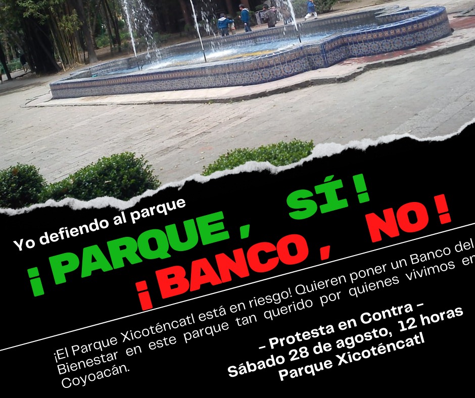 👏🏻👏🏻👏🏻 Bravo por los vecinos que detuvieron la destrucción de la cancha de basquet del #ParqueXicoténcatl #Coyoacán y corrieron a la grúa. Es un sin sentido poner un "Banco Bienestar" ahí. #ParqueSíBancoNo! Mañana cita en el parque Xicoténcatl a las 12:horas!
