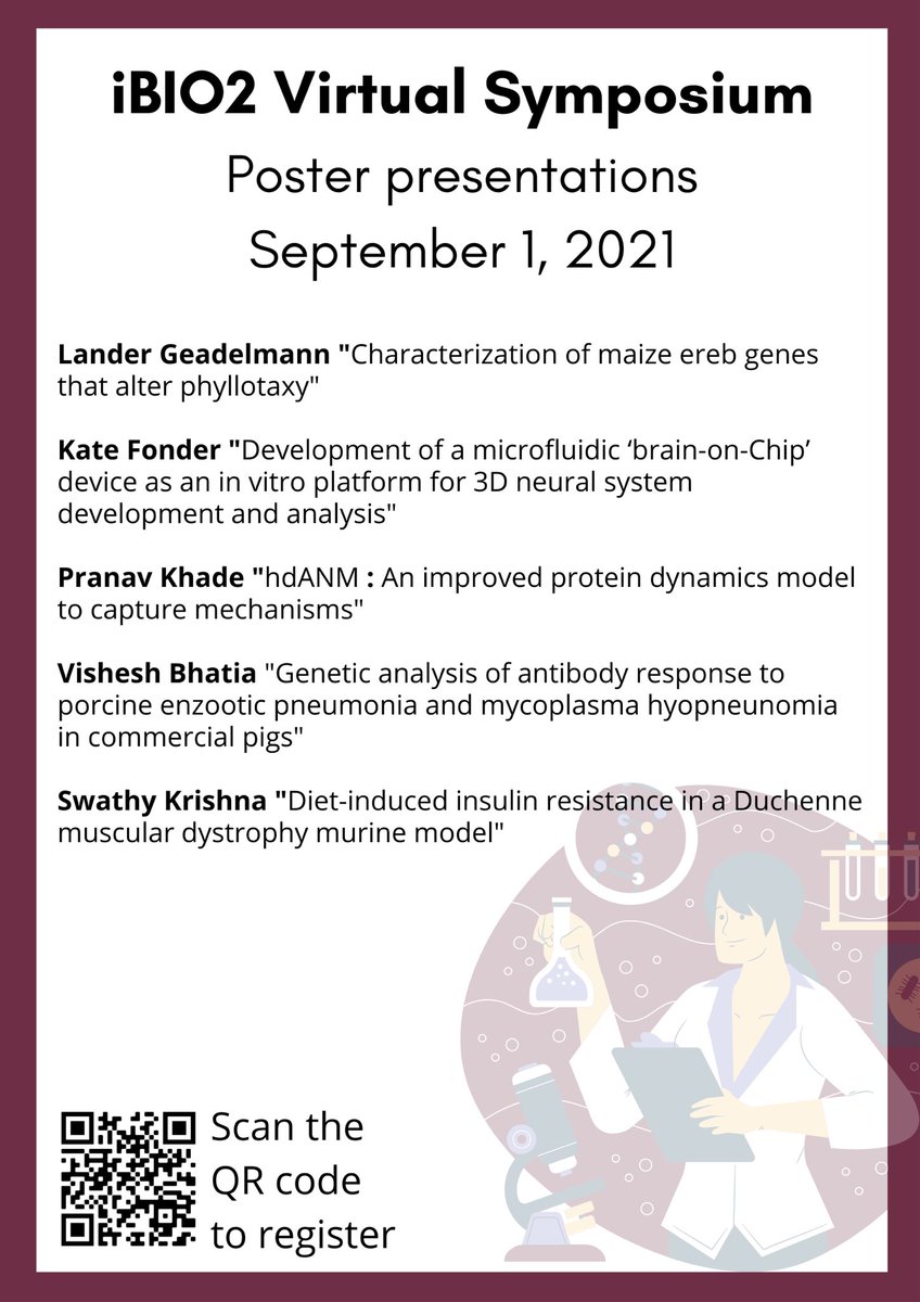 Based on feedback from our first iBIO symposium, we are happy to introduce poster presentations in iBIO2! We have flash talks as well as discussion sessions with the presenters. Register today using forms.gle/PiSz7BfER4mLQr… to attend and catch all the biology buzz 🔬💻🧫🌾