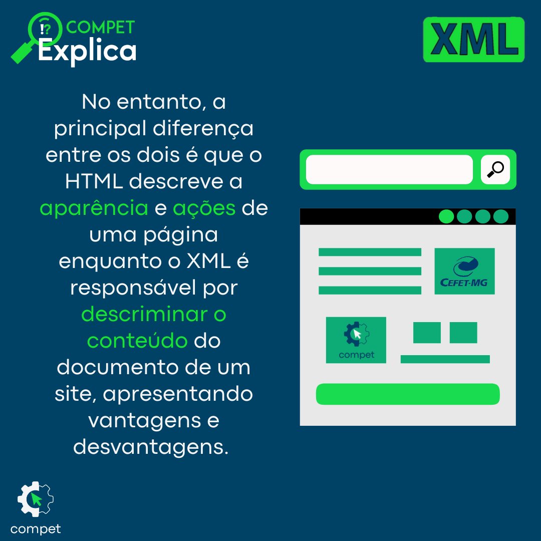 compet_cefet's tweet photo. Olá, o COMPET explica dessa semana é sobre XML que é essencial para organizar o conteúdo dos sites e permitir o pleno funcionamento de softwares leitores de tela.
.
.
#CompetExplica #XML #Informática #tecnologia https://t.co/aGHorXue7z