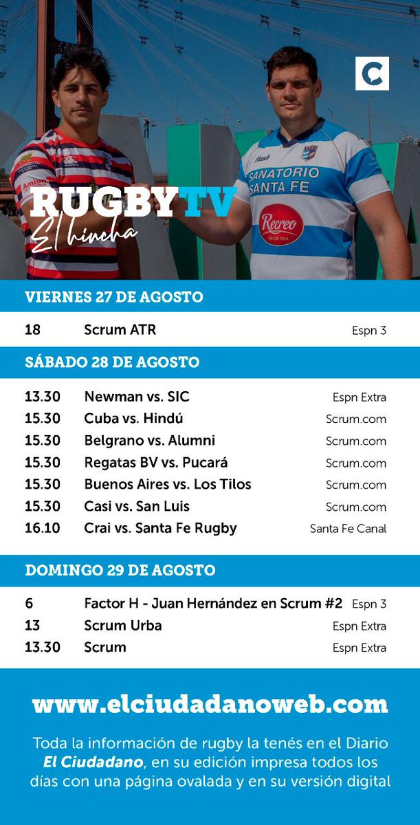 LichiOlearo's tweet photo. @elciudadanoweb te trae toda la agenda #ovalada del fin de semana para ver por 📺
📍 🐆 instalados en 🇦🇺, debut el 12/9
📍 Partidazo en @URBA_ok @ClubNewman 🆚 @SanIsidroClub
📍 y para coronar @santafecanal transmite en vivo la final: @clubcrai 🆚 @santaferugby_
📷 @faperego https://t.co/Qo35VouDVL