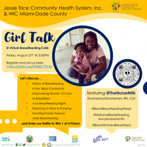 BlkBfingWeek's tweet photo. JTCHS and WIC Miami-Dade are hosting Girl Talk: A Virtual Breastfeeding Café with guest speaker @TheNurseMilk, Shamiesha Ebhotemen, RN, CLE 

You can register at https://t.co/jJU8rPctWb, there's still time!!

#BBW21 #TheBigPause #CollectiveRest #CollectivePower https://t.co/CLLB3xalOc