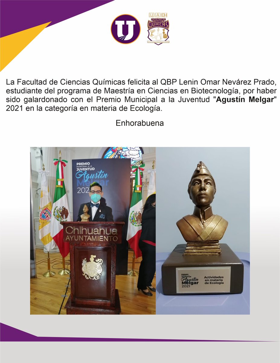 PosgradoFCQUACH's tweet photo. Felicidades al estudiante de FCQ UACH Lenin Nevarez #posgradoFCQ https://t.co/gYDrFXexI6