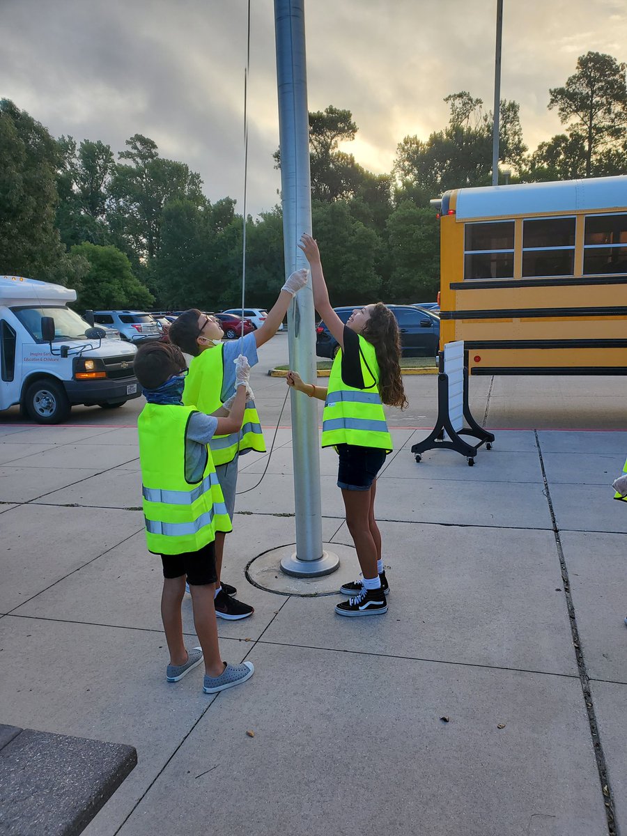 Our Wonderful Falcon Safety Patrol Raised the flags this morning.  Our Future is in Good Hands 🙌