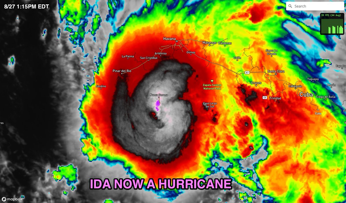 BREAKING NEWS: #Ida is now a hurricane. Data from an Air Force Reserve Hurricane Hunter aircraft indicate that #Ida has strengthened to a hurricane, with maximum sustained winds of 75 mph.