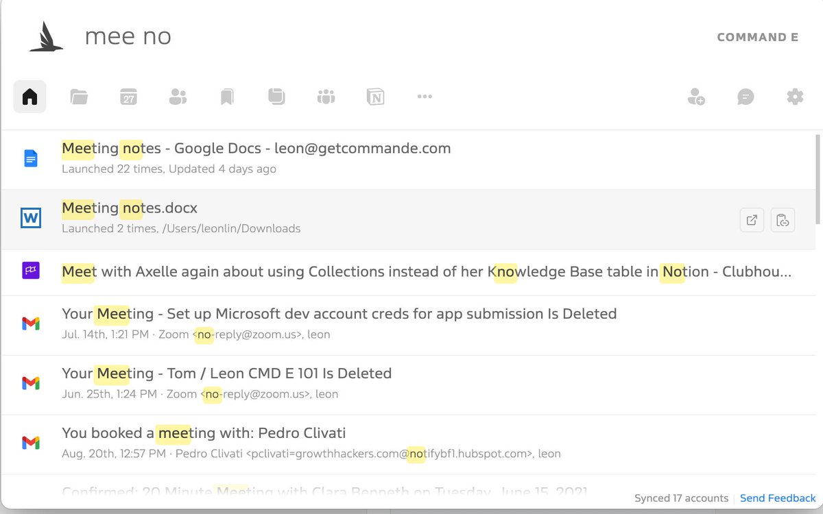 getcommande's tweet image. Eke out extra speed with fragment search

Programmers have been using this pattern for a while:

Type as little as possible to get to what you want, by thinking of your search term as a pattern

e.g. &quot;mee no&quot; for meeting notes