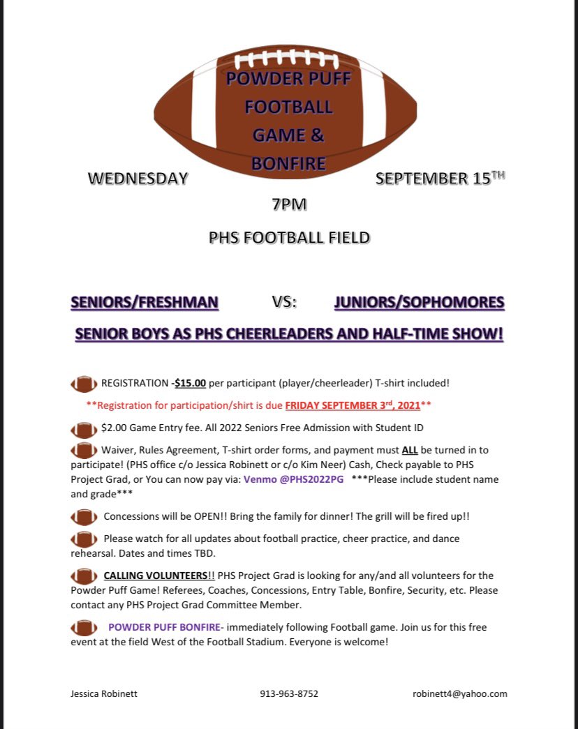 PHSStudentSCTN's tweet image. ⚠️ ATTENTION ALL PIPER HIGHSCHOOLERS!!⚠️ The annual powderpuff game is on this year! All high school girls can participate and all senior boys have the chance to dance and cheer!! Click the link below for sign up and more information. signupgenius.com/go/9040549A4A6…