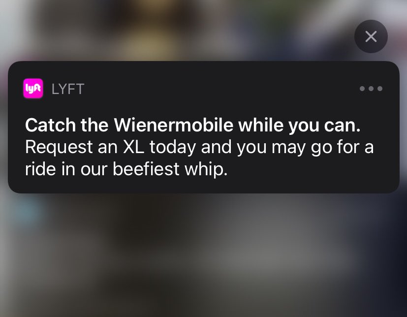 imagine you’re leaving bar after meeting some new friends and you say “alright guys i’ll catch you later, my lyft is here” and a motherfucking Wienermobile pulls up
