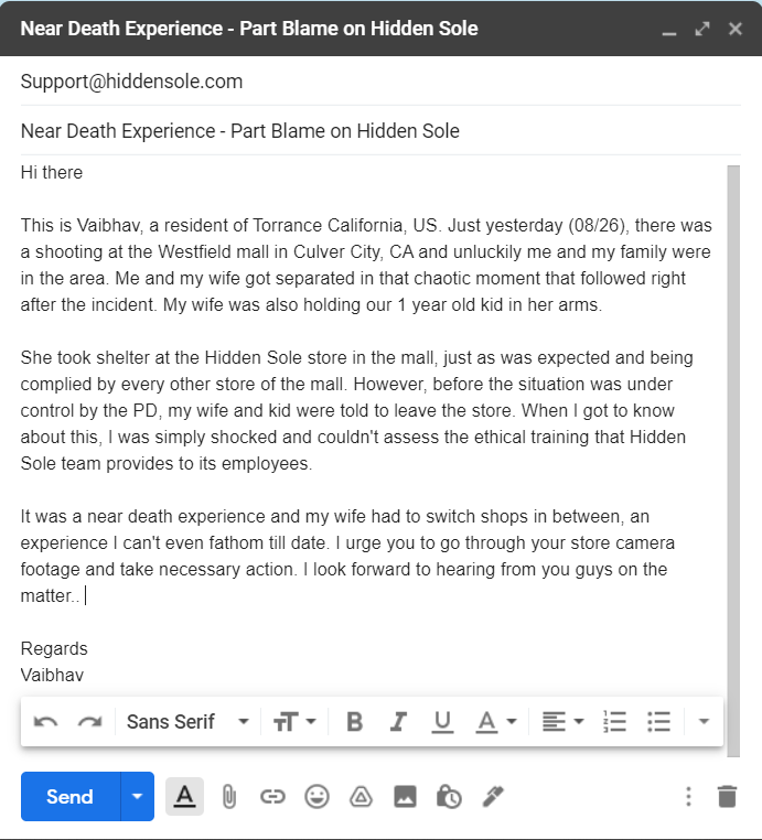 vaib20331's tweet photo. @Hiddensolela #ShameOnYou #Unethical #BoycottHiddenSole #WestfieldMall #Shooting https://t.co/1V7hVXz4NB