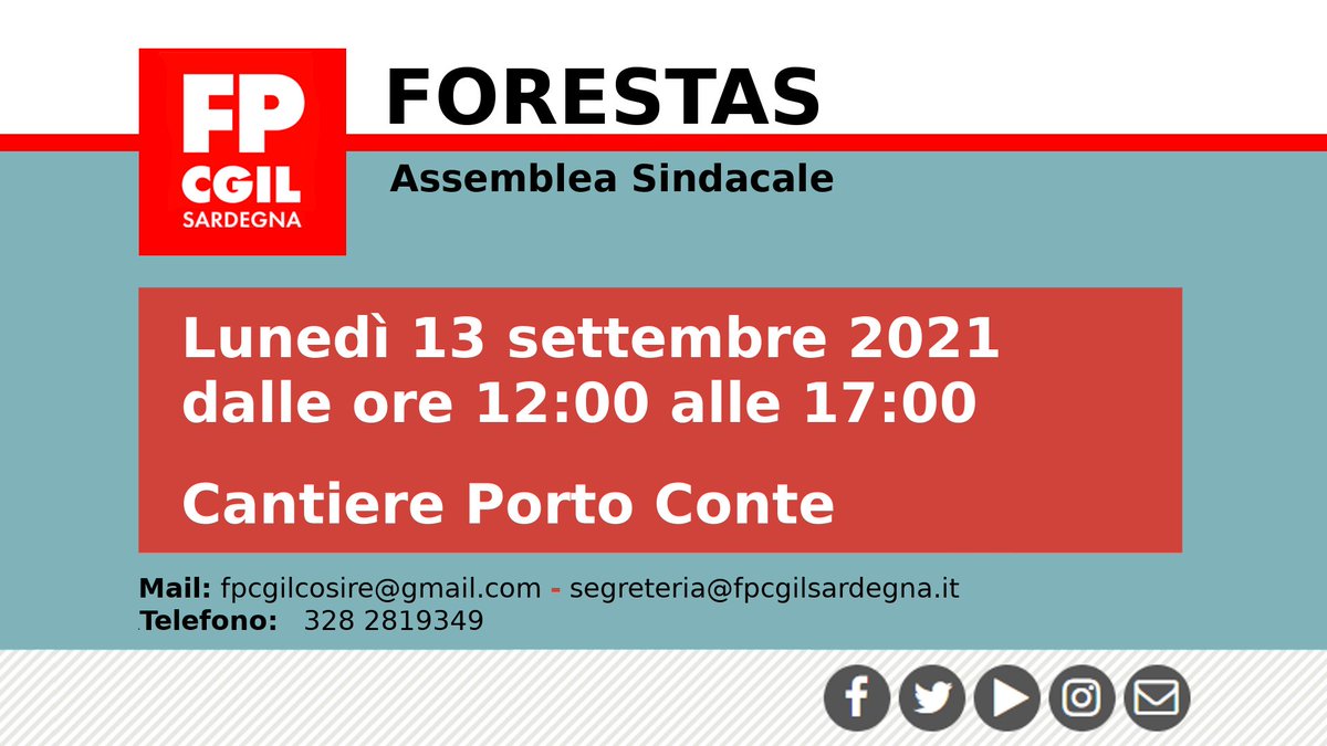 🔴Ass. Sindacale #FORESTAS 
📌Lunedì 13 Settembre 2021
🌍Cantiere Porto Conte

📆Calendario completo delle Assemblee⤵️
⏩fpcgilsardegna.it/2021/08/27/con…🔴

#FPCGIL #CCRL #CGIL #SARDEGNA