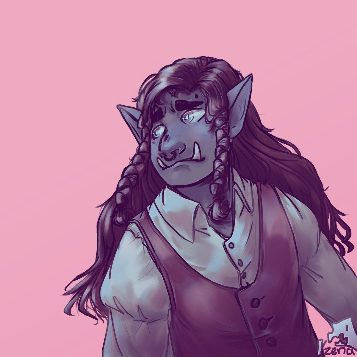 ArtsKzena's tweet photo. Some art I did of my friends dnd character as a birthday present :) + a lil T-rex torti version of him for fun :)
#dndcharacter #dndhalforc #dnd5e #dndart #characterart https://t.co/SR9WyALJSc