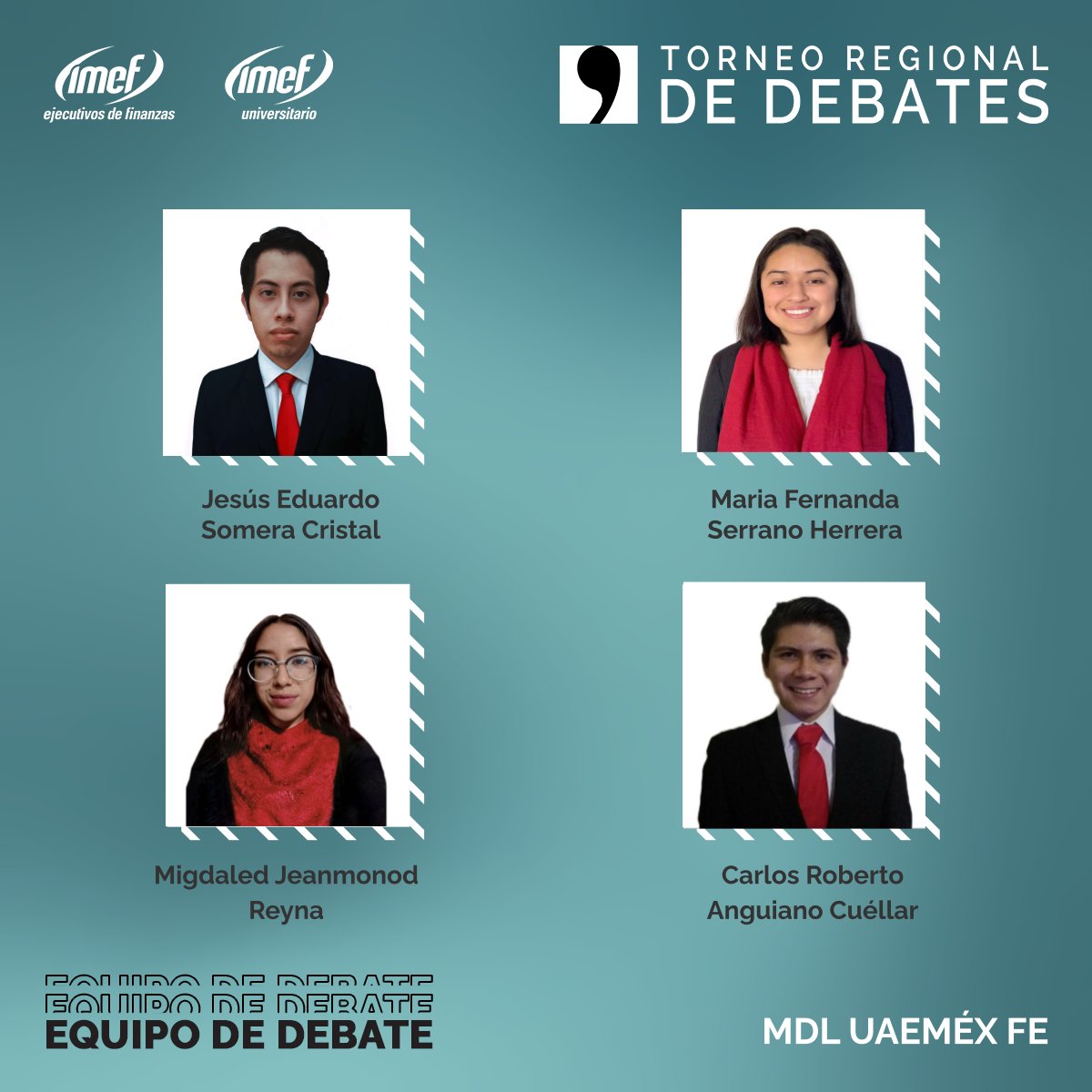 IMEFU_UAEMEXFE's tweet photo. Nos enorgullece de presentar a la bancada oficial que nos representará en el Torneo Regional de Debates de la región centro.
Les deseamos el mejor de los aprendizajes en esta etapa, muchas felicidades por atreverse a ser parte de esta gran aventura. 

#SomosIMEFU https://t.co/mQsb7DfNTL