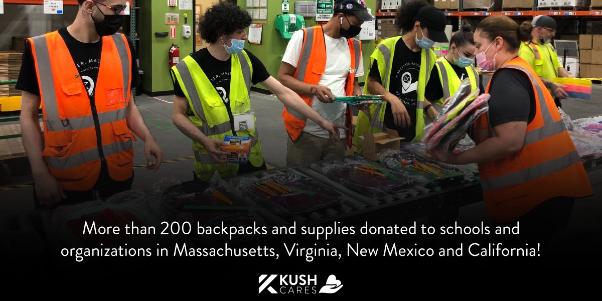 For the second consecutive year, our #KushCares platform has successfully completed it's Back To School Supply Backpack Fundraiser and Drive 🏁 

More than 200 backpacks and supplies donated to schools and organizations in Massachusetts, Virginia, New Mexico and California!