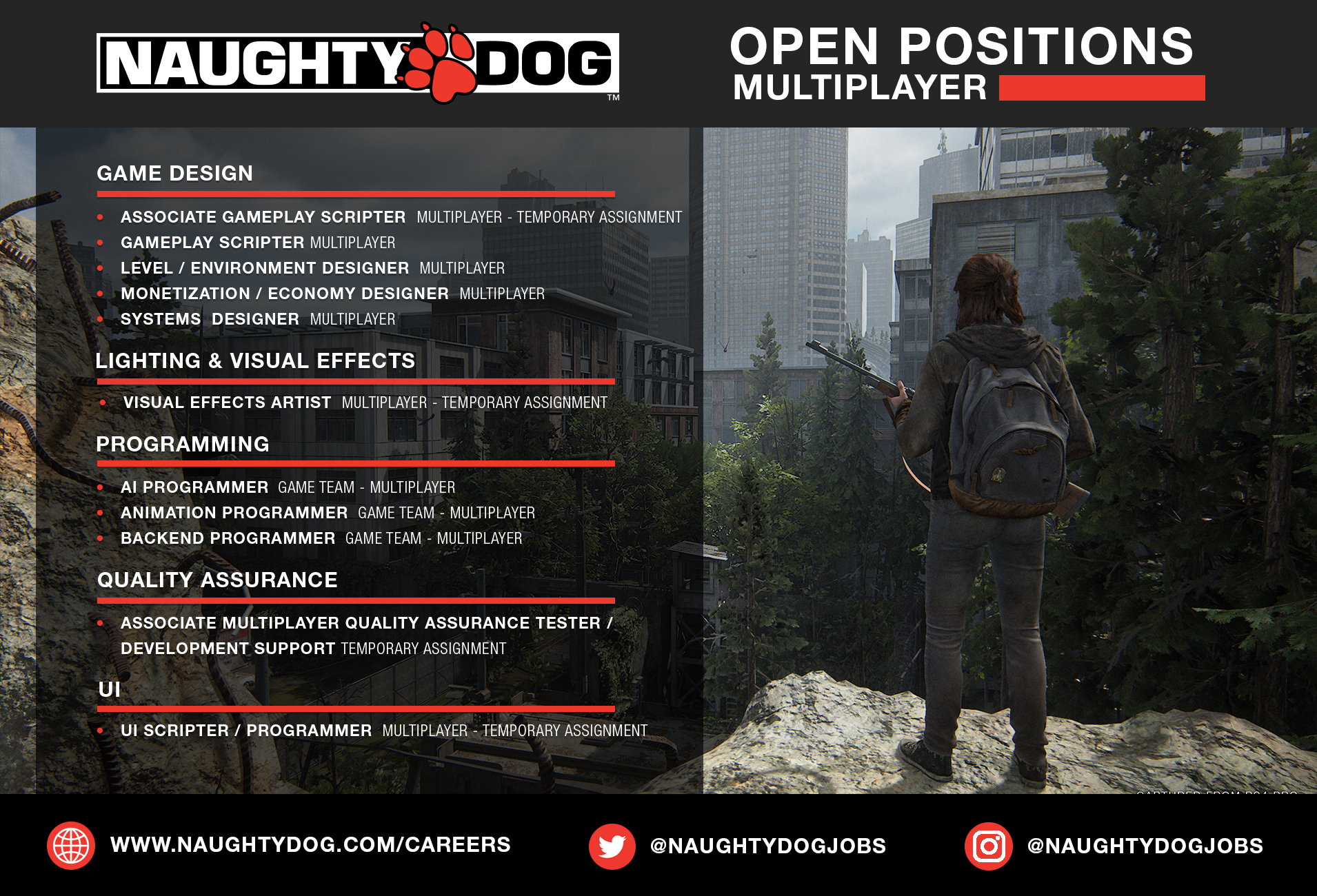 Naughty Dog Jobs on X: Naughty Dog is hiring across multiple disciplines  for the studio's first standalone multiplayer game! Visit   to learn more!  / X