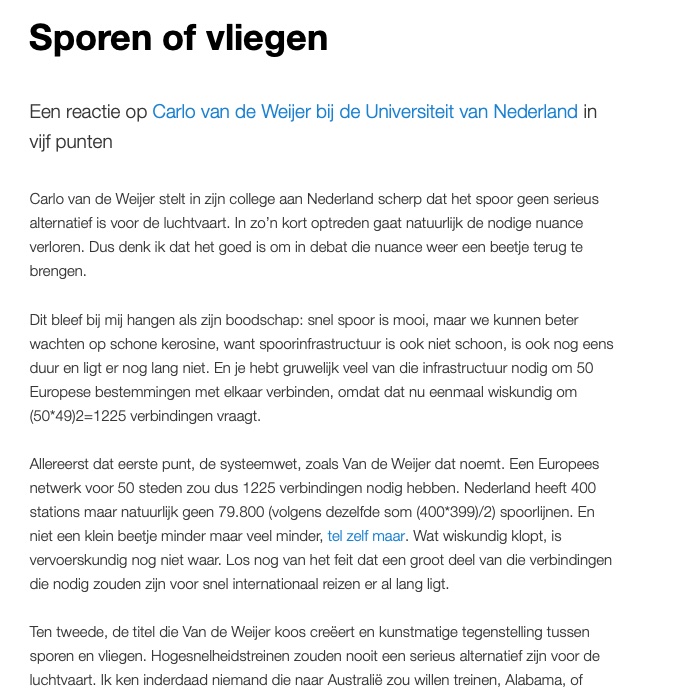 Wijnand Veeneman (@wijnandveeneman) on Twitter photo wveeneman.weblog.tudelft.nl Snelle treinen gaan vliegen niet vervangen vertelt <a href="/carlovdweijer/">Carlo van de Weijer</a> in <a href="/UniversiteitNL/">Universiteit van Nederland</a>. Klopt. Met zijn systeemwet vereisen onze 400 station Nederland bijna 80.000 spoorlijnen. Klopt niet. Vijf punten om de discussie verder te helpen in mijn weblog. wveeneman.weblog.tudelft.nl Snelle treinen gaan vliegen niet vervangen vertelt <a href="/carlovdweijer/">Carlo van de Weijer</a> in <a href="/UniversiteitNL/">Universiteit van Nederland</a>. Klopt. Met zijn systeemwet vereisen onze 400 station Nederland bijna 80.000 spoorlijnen. Klopt niet. Vijf punten om de discussie verder te helpen in mijn weblog.
