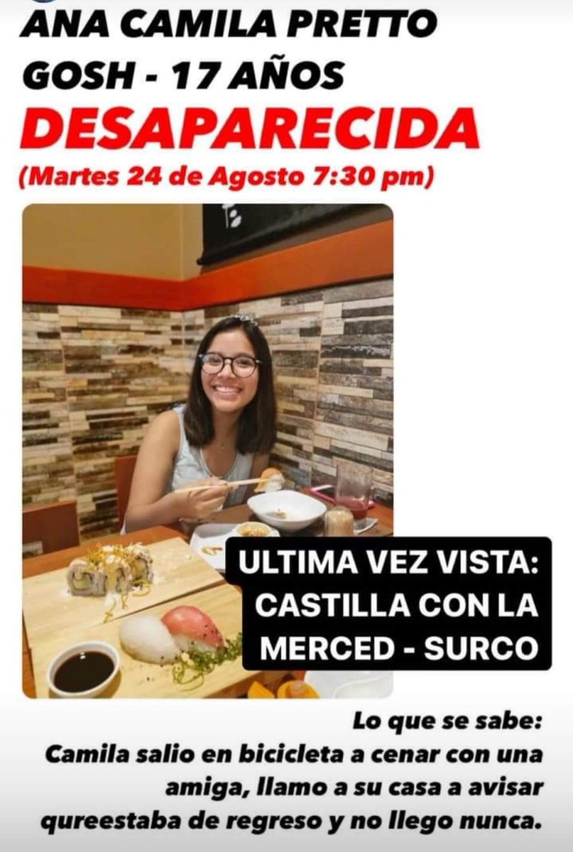 LaSalitadelSin's tweet photo. #DESAPARECIDA "Nunca pense compartir algo asi de manera tan cercana pero les pido ayuda compartiendo este post. Mi sobrina Ana Camila de 17 años esta desaparecida desde el Martes, no sabemos nada de ella aun. Por favor difundan y cualquier noticia me pueden contactar. Gracias." https://t.co/gXZPhuIFZh
