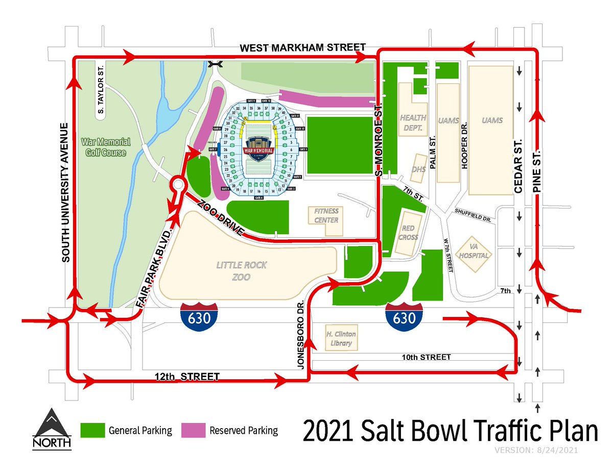 <a href="/SaltBowlAR/">Salt Bowl-AR Largest High School Football Game</a> is Saturday, Aug. 28 at 7 p.m. Check out the traffic map &amp; plan your route. Avoid using the Fairpark exit as it's the most congested. S. University to W. Markham, 12th St. to Jonesboro, or Pine and Cedar to 7th are good options. Details: wmstadium.com/events/event/1…
