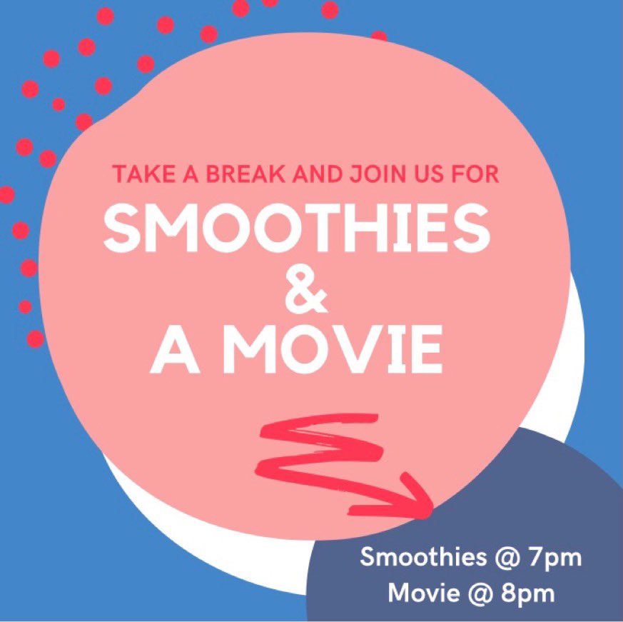 swosubcm's tweet photo. Come enjoy a tasty smoothie and watch a good movie with us tonight! #swosubcm https://t.co/040Dgaf7JM