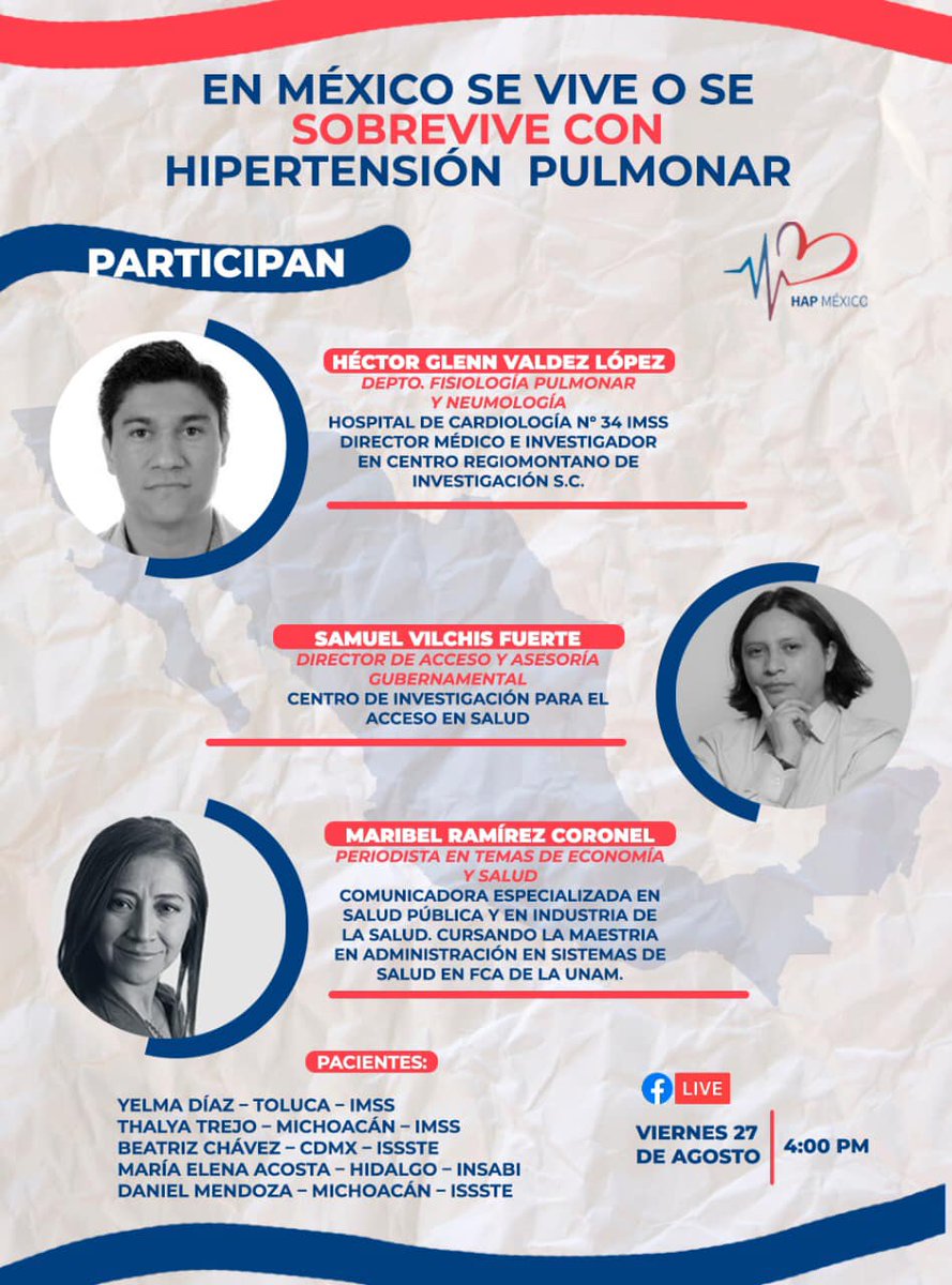 EnMediosRP's tweet photo. Los invitamos al foto sobre #HipertensiónPulmonar que realizará @HMexicooficial HOY viernes 27 de agosto a las 4:00 pm

¡No se lo pierdan!
#somoshapméxico #HipertensiónPulmonar #TransmisionEnVivo #ForoInformativo https://t.co/vAWKQ5otSN