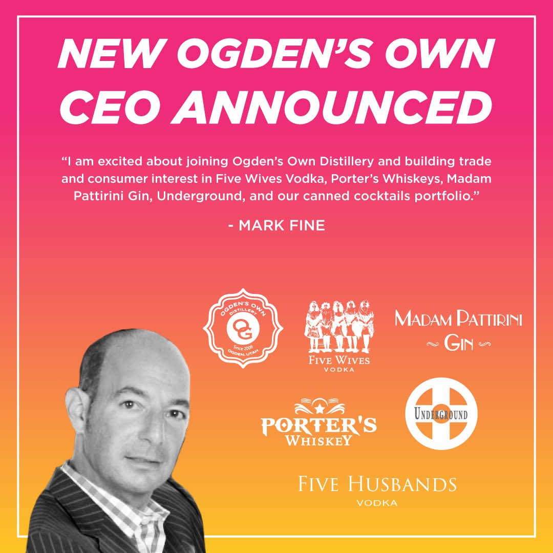 Underground_33's tweet photo. We are overjoyed to announce our new CEO at Ogden’s Own Distillery, Mark Fine! 
 
In Fine's words, “My mission is to expose both bartenders and consumers throughout the US to our unique products and the stories they tell, converting them into brand loyalists of Ogden’s Own.” https://t.co/3yY0L4QvjL