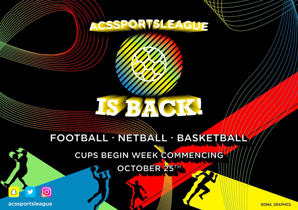 Welcome to the ACSSPORTSLEAGUE 2021/22 season!

This year we introduce a highly requested sport: BASKETBALL!⛹🏾‍♀️

Competing Regions: 

North West England 
Yorkshire &amp; The Humber
East Midlands 
West Midlands

Reach out to your ACS to sign up for team trials!

instagram.com/acssportsleague