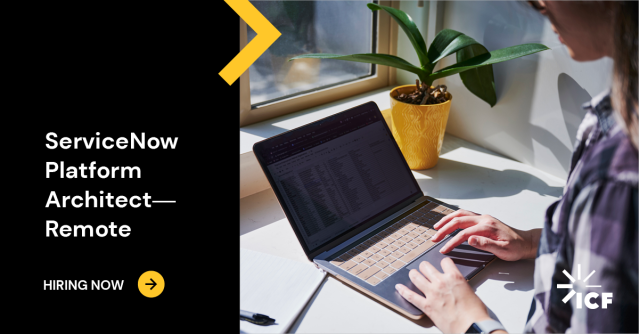 yes_JustT's tweet photo. ICF seeks an experienced ServiceNow Platform Architect to help spearhead modernization efforts for diverse customer missions through out-of-the-box implementations and scoped applications. Work remotely from anywhere in the U.S. @joinICF # ITmodernization https://t.co/kCvBngtHSC https://t.co/hFRYTpHKqU