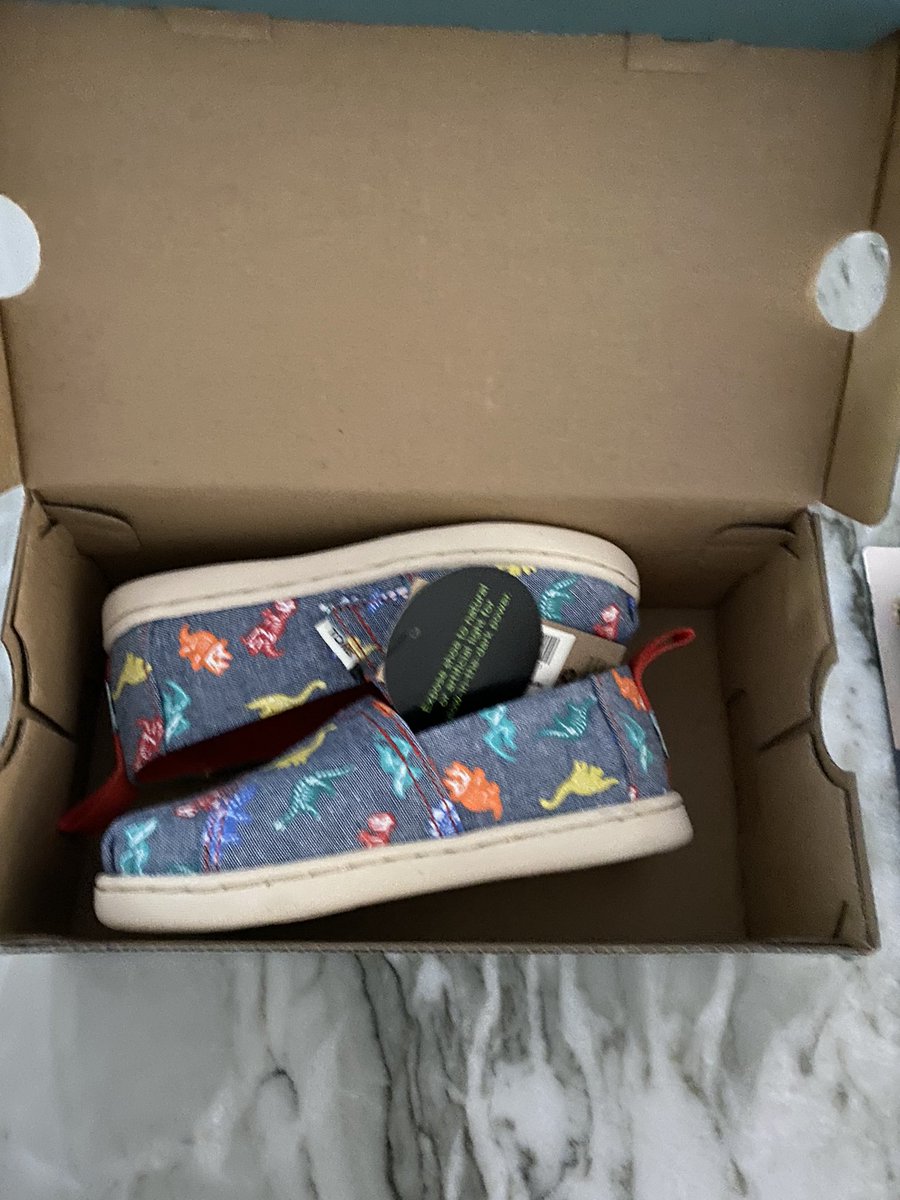 kalebclt's tweet photo. ordered 2 pairs of @TOMS last week during a sale, adult size 11. received “my order” &amp; it is 1 pair of kids size 8 dinosaur shoes (not what I ordered) don’t get me wrong they are adorable but now they are out of what they should have sent me &amp; I am shoeless &amp; I get a refund😫 https://t.co/jLl0GIPAVM