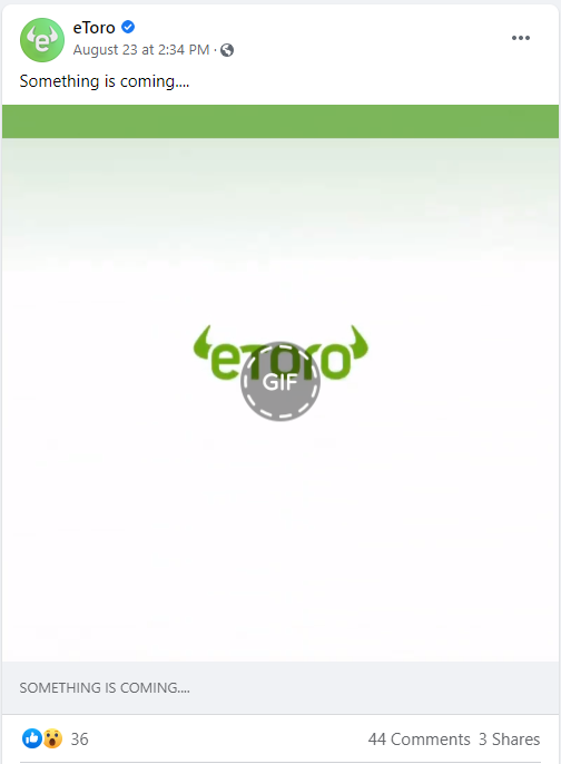 EndaTrading's tweet photo. $FTCV eToro is advertising "Something is coming...." 
Will it be the launch of full service in the US?
IPO Launch or after the US Launch?
What do you all think?
Either way, this will boost the SPAC.
#eToro #FTCV https://t.co/hNeuy9uAMs