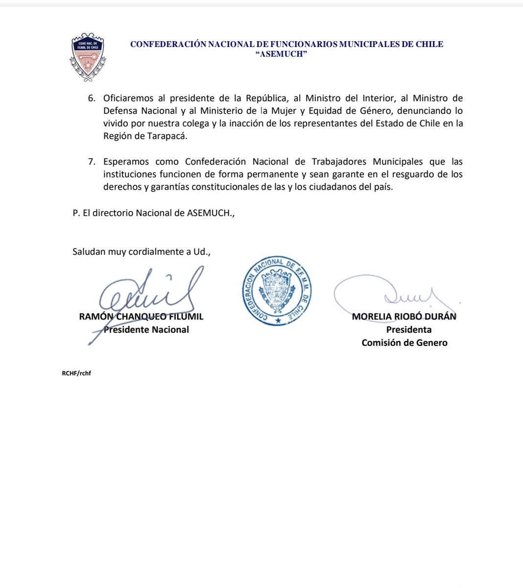 ChileAsemuch's tweet photo. Nuestra Confederación condena hechos vividos por funcionaria de Municipalidad de Iquique y su familia.@Cooperativa @T13 @CHVNoticias @RNuevoMundo @latercera @lun @Tele13_Radio @adnradiochile  @TVN 
@meganoticiascl @biobio @AP @UPI @RadioRecabarren @laterceracom @ElMercurio_cl https://t.co/Uqf3kzW36B